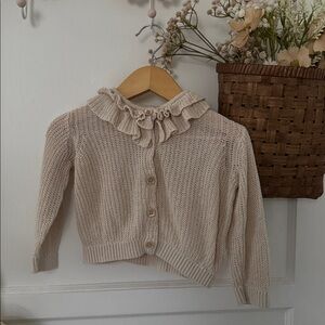 Linen Ruffled Knit Cardigan Sweater